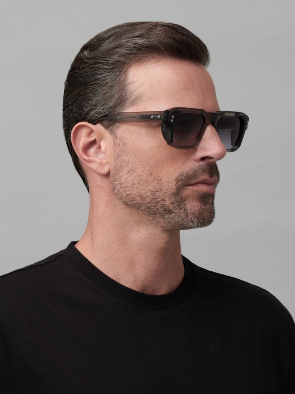 RARE AKONI HERCULES BLK - AKS-105D-54 GLD RECTANGLE SUNGLASSES